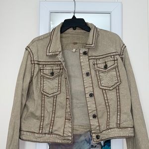 Cropped Taupe A Beige Tan Denim Jacket 